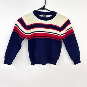 Vintage Christopher Rand Striped Crewneck Sweater Kids 6 Navy Blue Retro Preppy